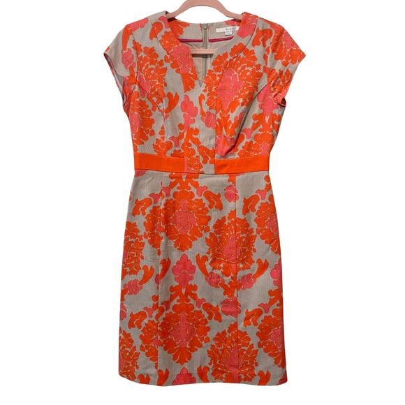Boden Dress Womens Size 6 Tan Orange Mini Floral Sheath Retro Boho Preppy Garden - Picture 1 of 12